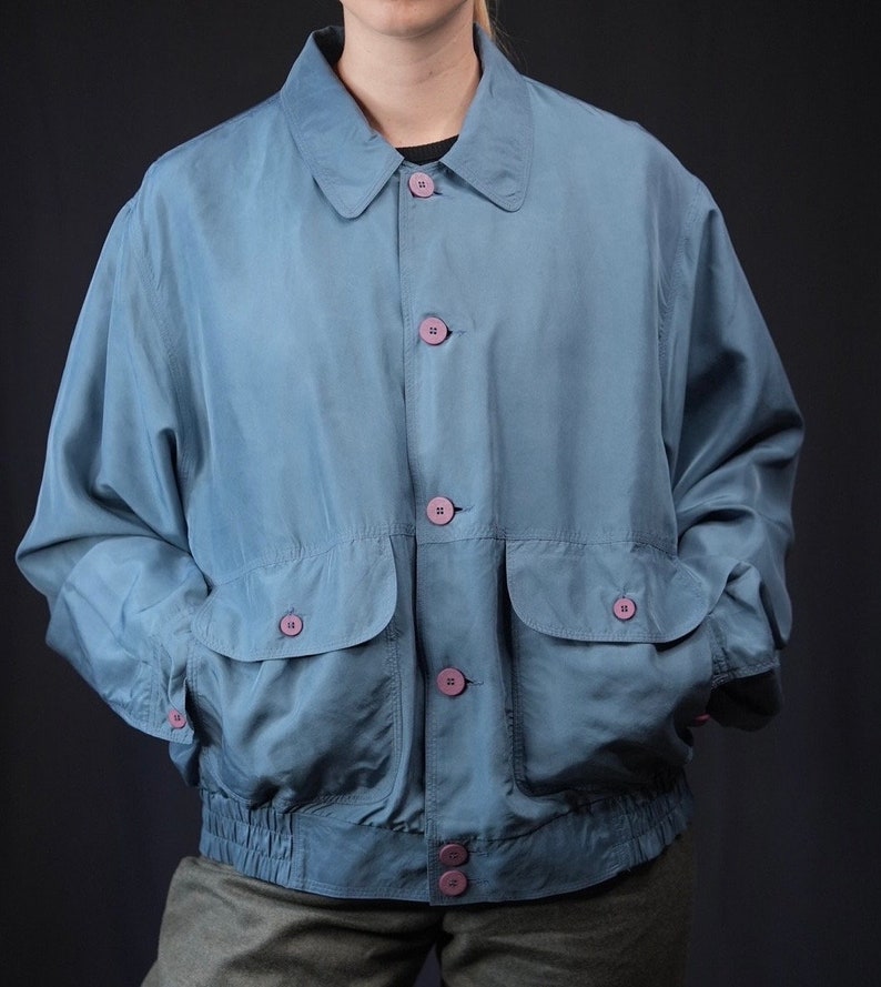 Silk Bomber-jacket Vintage light blue John Slim, Made in Italy image 3