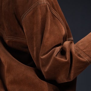 Luxury Suede Leather Coat Vintage caramel brown image 4
