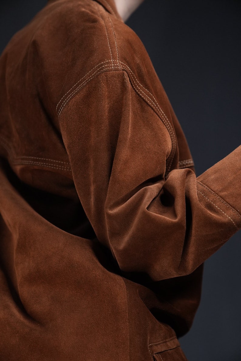 Luxury Suede Leather Coat Vintage caramel brown image 4