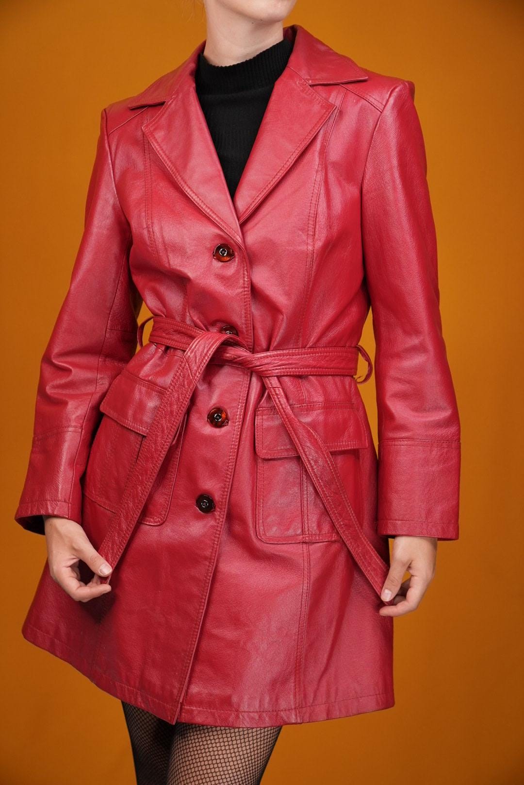 Leather Coat Roter Leder Mantel Kirschroter Nappaleder Mantel