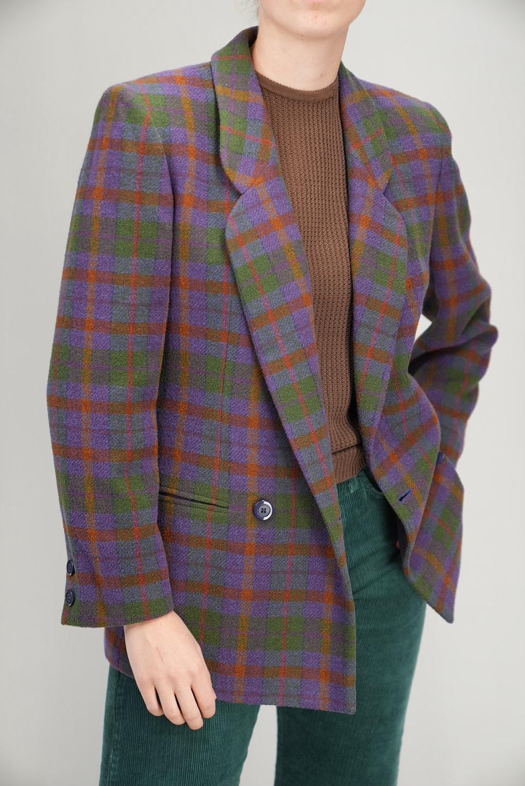 Autumnal Plaid Blazer in Purple | Elegant Tailored Heritage Wool