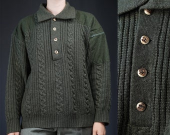 Gestrickter grüner Wollpullover, Vintage Made in Austria