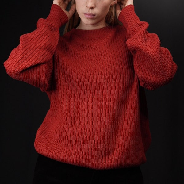 pull en coton tricoté vintage (Rouge) | Fabriqué en Angleterre