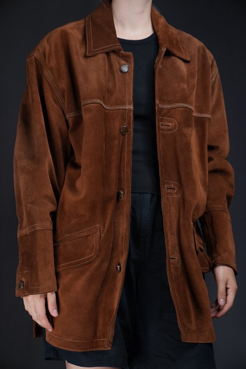 Luxury Suede Leather Coat Vintage caramel brown image 1