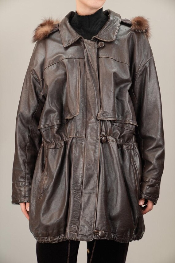 Abrigo de piel marrón chocolate Vintage Parka de piel lisa