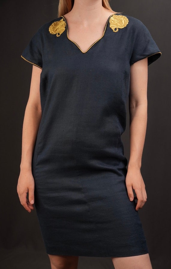 knee length dresses for ladies 1970s Futuristic Linen Dress