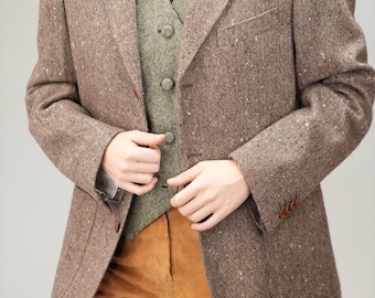 Blazer en tweed taupe Lebole | millésime | Taille européenne 50 (L) pour homme | Uomo Lebole | Blazer Heritage en pure laine marron grisâtre moucheté | Fabriqué en Italie