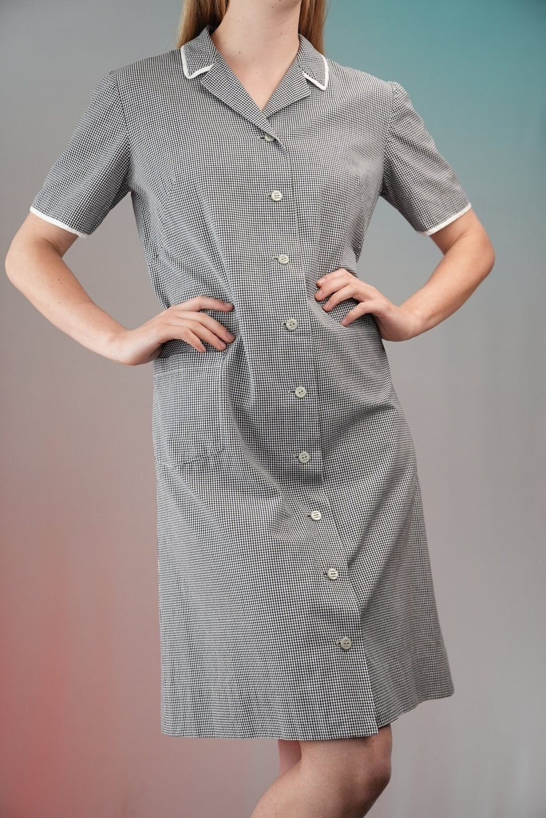 Vintage 1950s Cotton Shirt-Dress with Check Pattern Women's Vintage Dress image 1