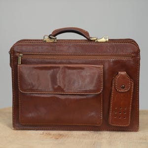 Cartable en cuir vintage, Italie en marron cognac | Sac de bureau unisexe | Cuir vieilli souple | 42 cm x 30 cm
