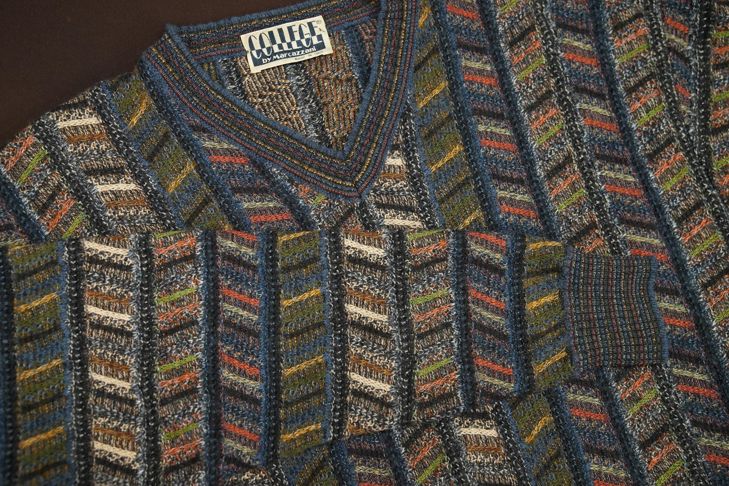 Italian Vintage Sweater With Colorful Abstract Knit-pattern 
