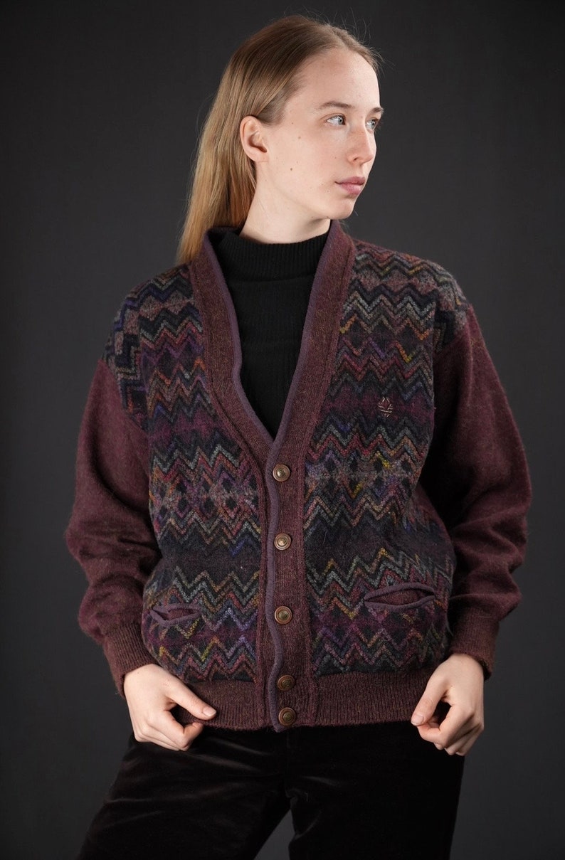 Il Granchio Vintage-Strickjacke mit Chevron-Muster 1980er Jahre Bild 7