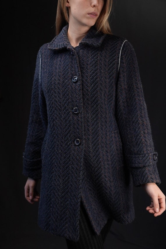 Llama French Vintage Coat in Midnight Blue With Chevron Pattern - Etsy
