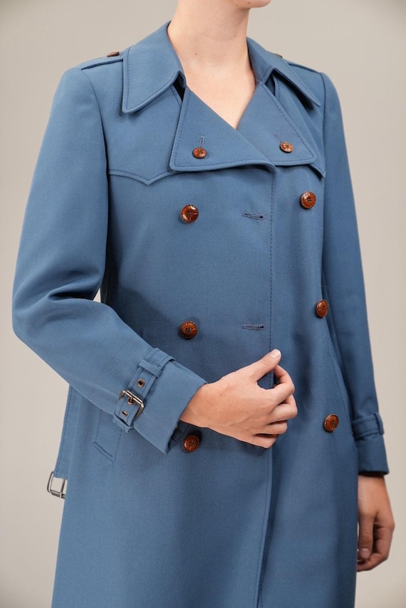 ジャケット・アウター 70s ITALY MADE LauraBiagiotti Wool Coat 70s Italian Tailored Trench-coat | Pure Wool in Dusty Blue