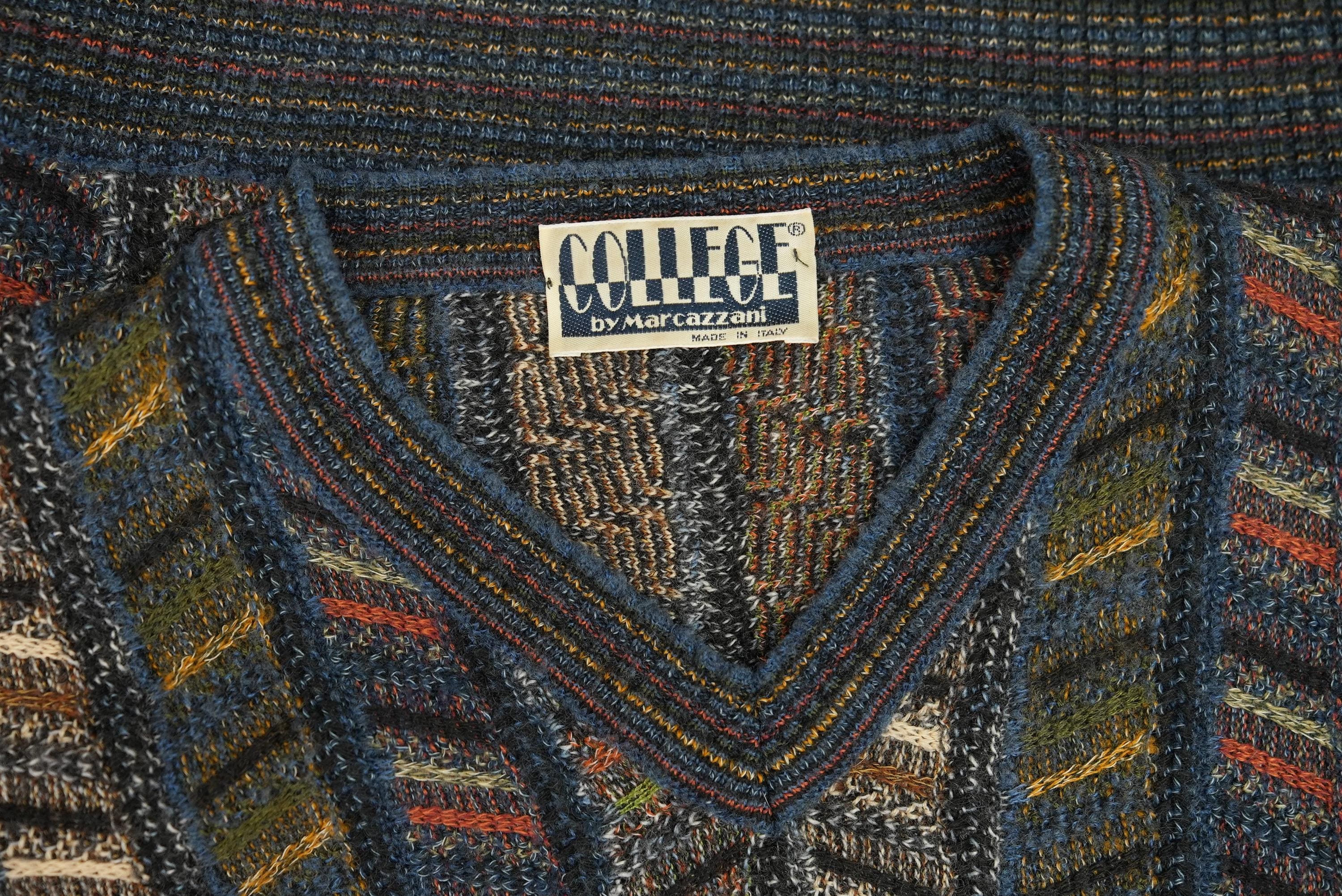 Italian Vintage Sweater With Colorful Abstract Knit-pattern 