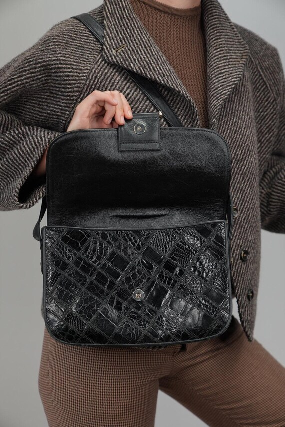 Italian Snake-embossed Leather Patchwork Bag | 80… - image 5