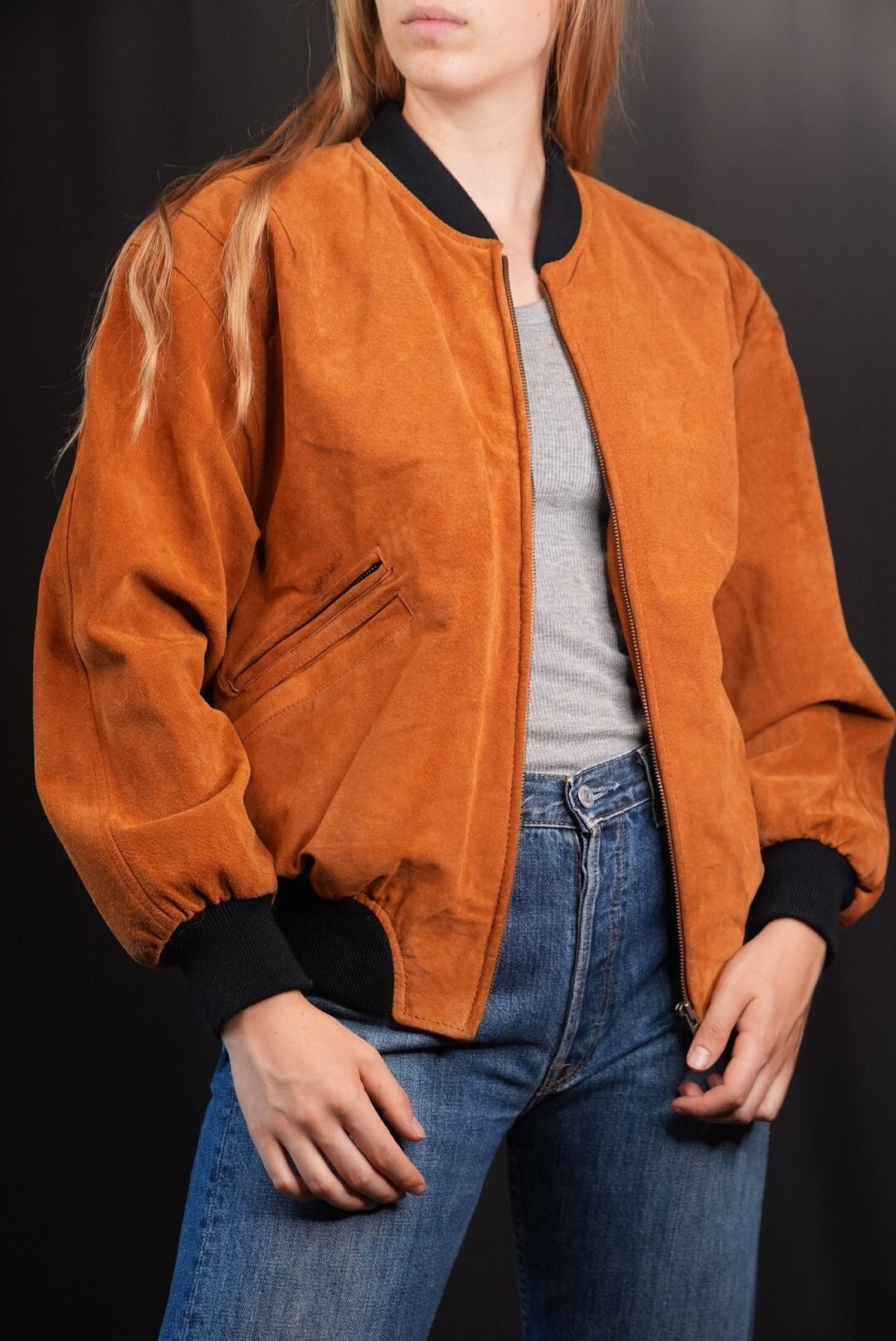 Suede Leather Bomber-jacket With Zipper 90s | Made in Korea Suede Leather Bomber-jacket With Zipper 90s | Made in Korea