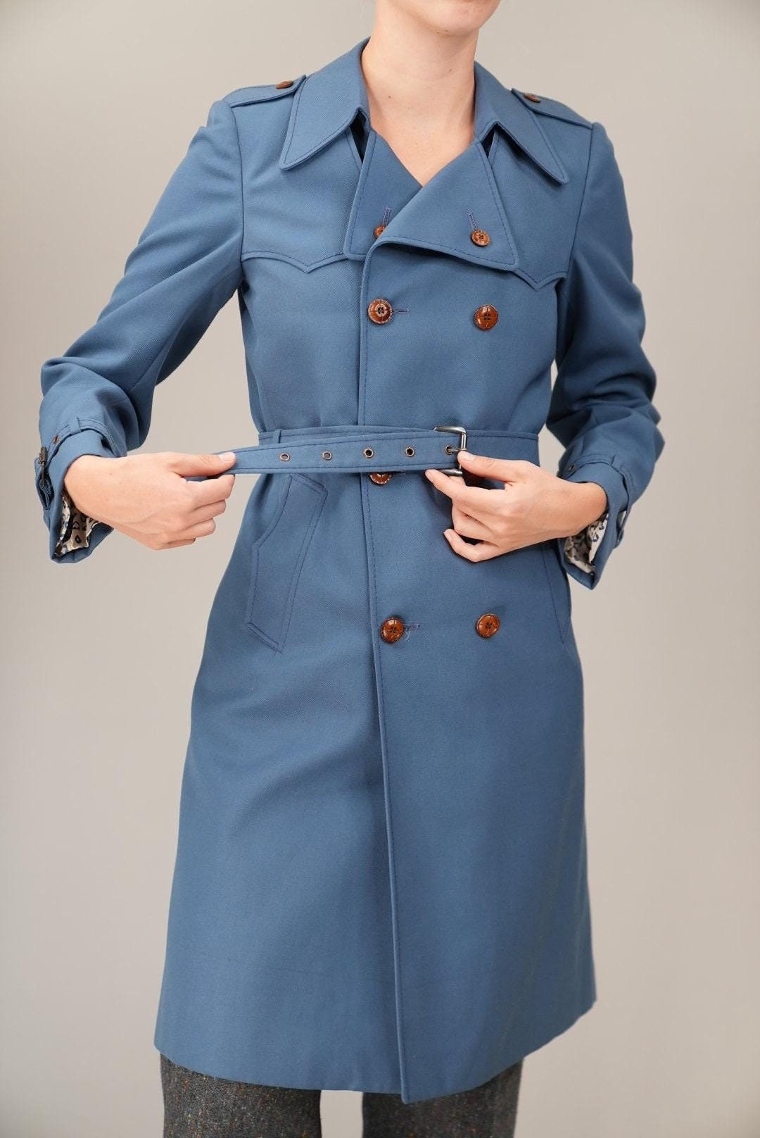 70s Italian Tailored Trench-coat | Pure Wool in Dusty Blue