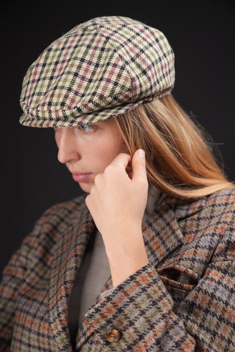 Checkered Vintage Hat Wool Beret image 1