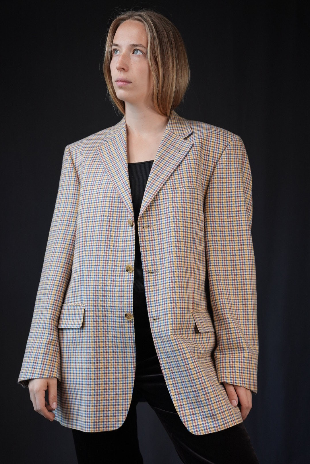 SØR Vintage Blazer Jacket With Colorful Check Pattern | Size