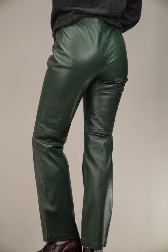 cuir véritable pantalon cuir bleu femme