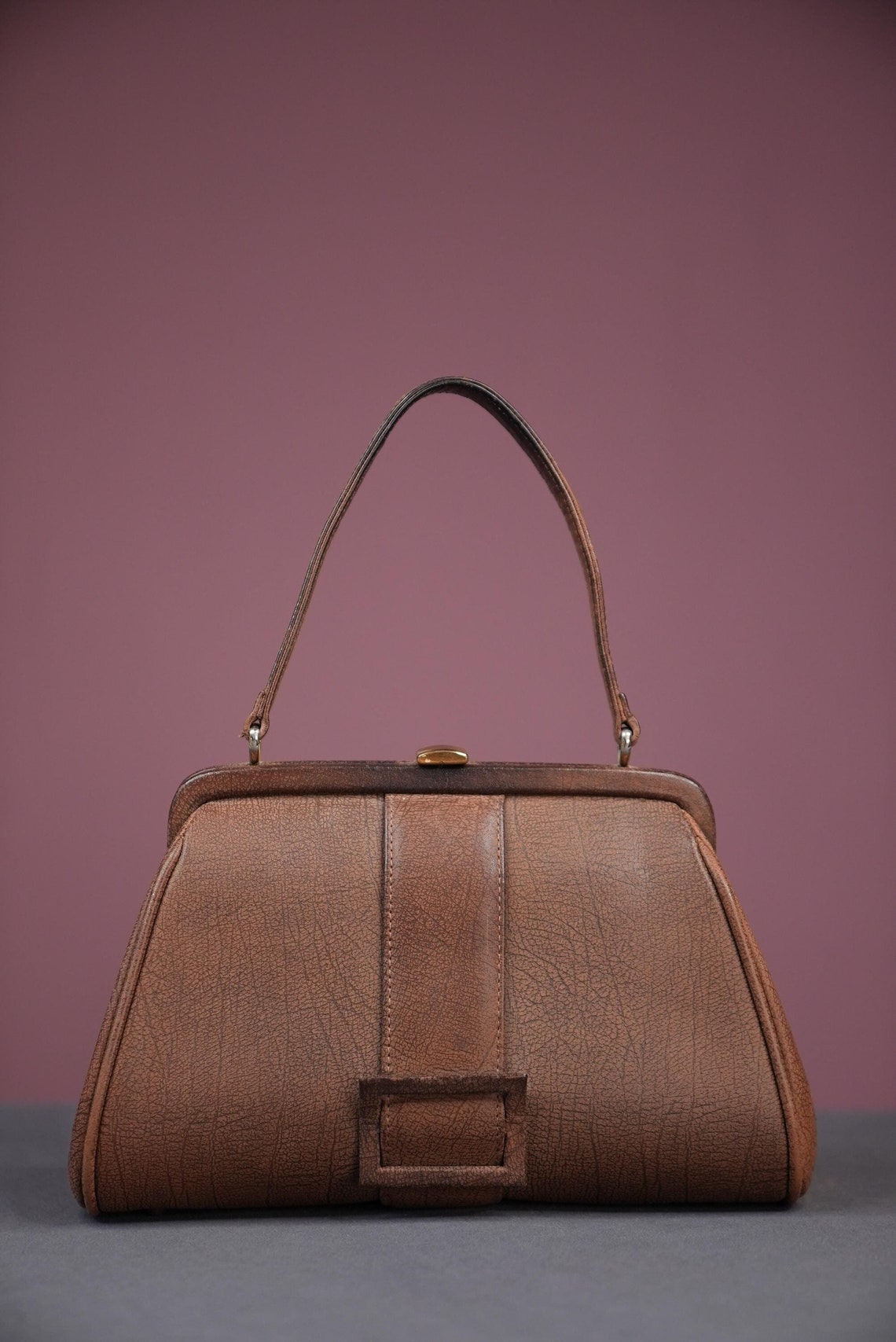 Mid-century Leather Handbag in Toffee Brown | Women's Vintage Handbag 1960s | Desiree Bag, photo 1 sur 5