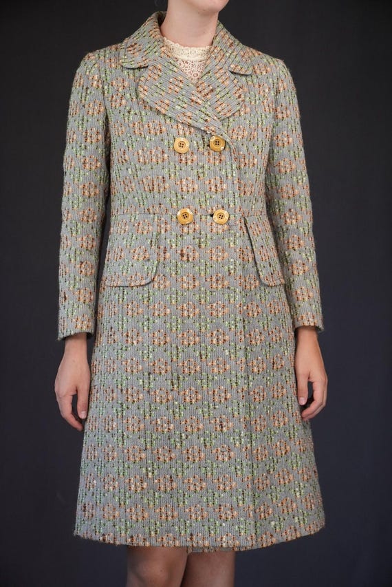 960s Italian Wool Tweed Coat | Soft Pastel Double-breasted Vintage
