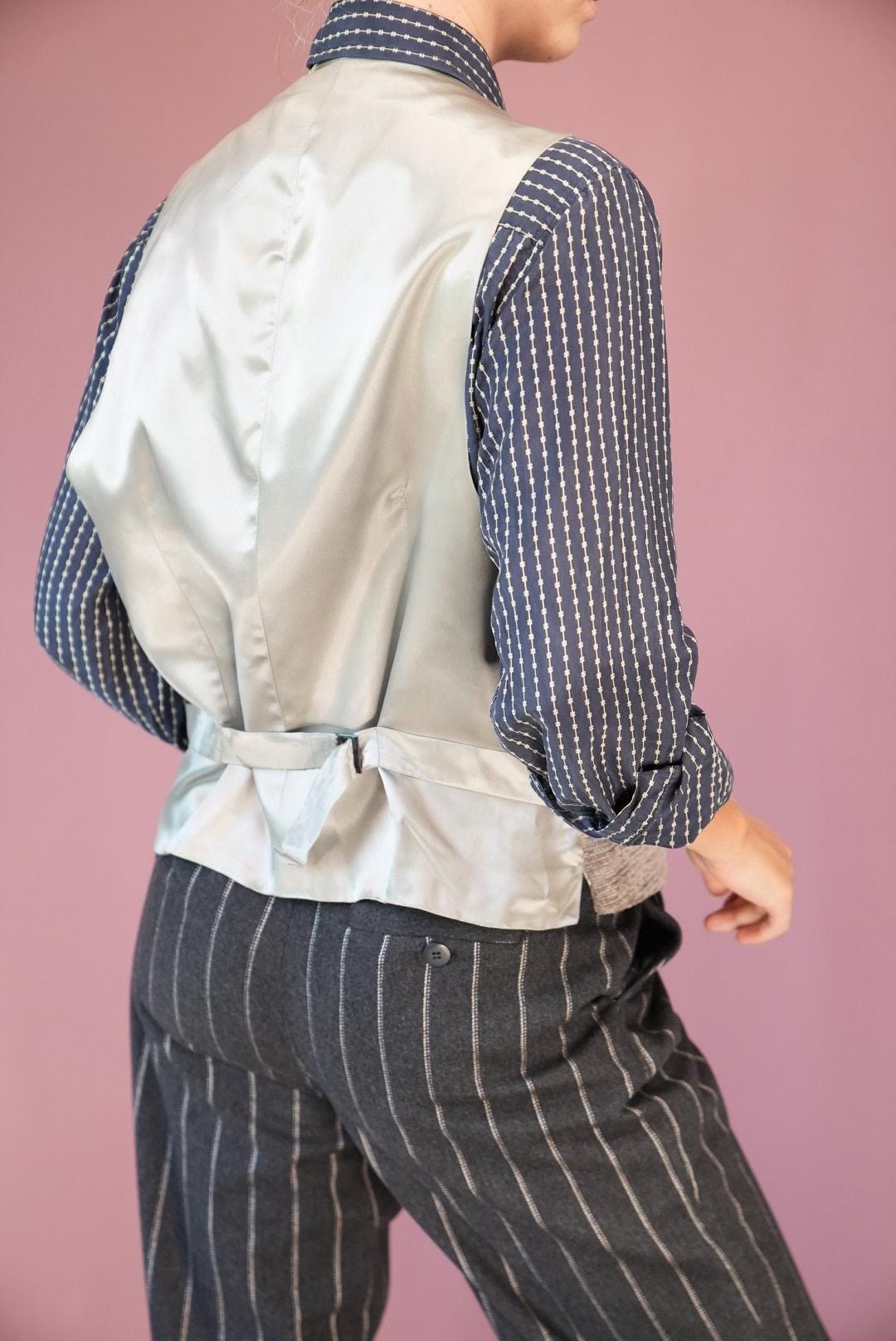 Velvet Vintage Gilet Men's in Light Grey | 1980s Velvet Vest