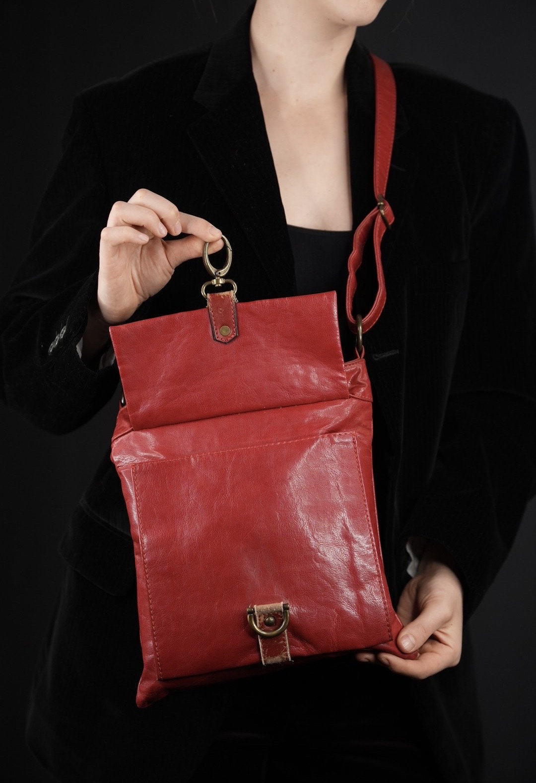 Vintage Red Leather Shoulder Bag