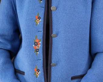 Giesswein Boiled Wool Jacket in Blue With Flower