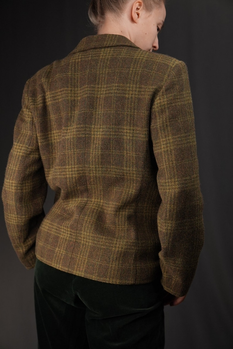 Blazer vintage in lana a quadri in verde kaki/alpaca e mohair/pennyblack, Made in Italy immagine 4