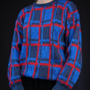 Vintage Sweater with Graphic Pattern blue red Made in Denmark image 5