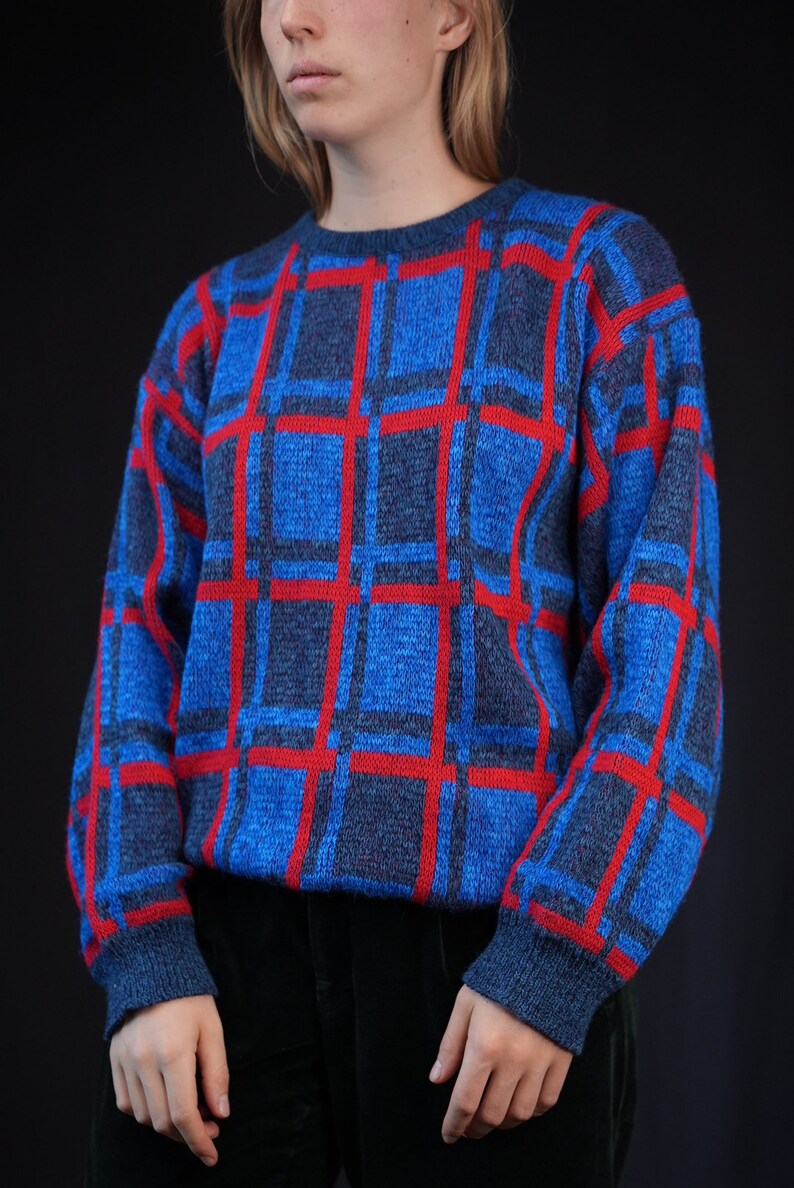 Vintage Sweater with Graphic Pattern blue red Made in Denmark image 5
