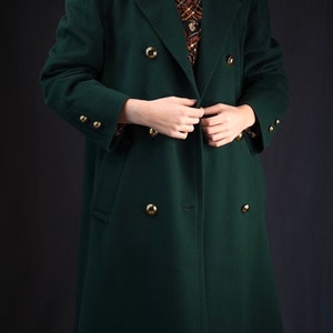 Aquascutum Dark Green Double-Breasted Vintage Wool Coat 20% Cashmere Made in England image 8