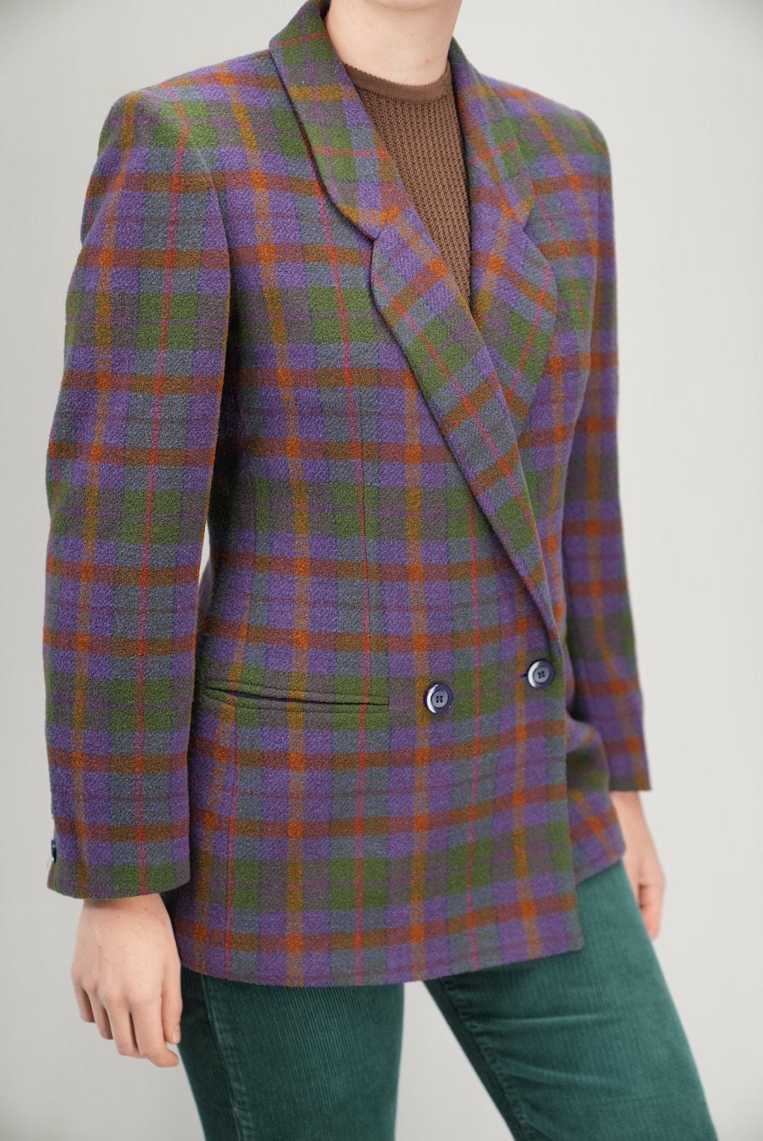 Autumnal Plaid Blazer in Purple | Elegant Tailored Heritage Wool
