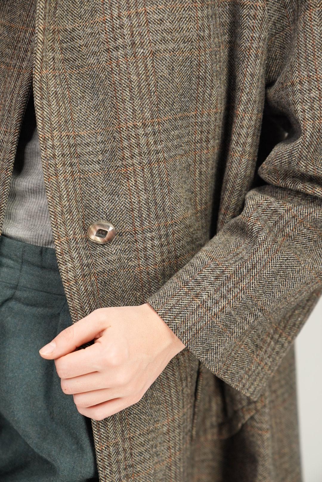 Vintage 70s Glen-check Heritage Wool Coat in Earthy Tones | A-line