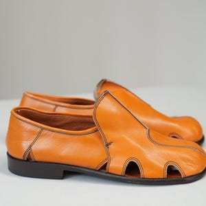 Vintage Men\'s Ostrich Leather Loafer Size 10.5 dress italy orange cognac 90s Mezlan Nogale Brandy Ostrich Leather Moc Toe Penny Loafers main image 2
