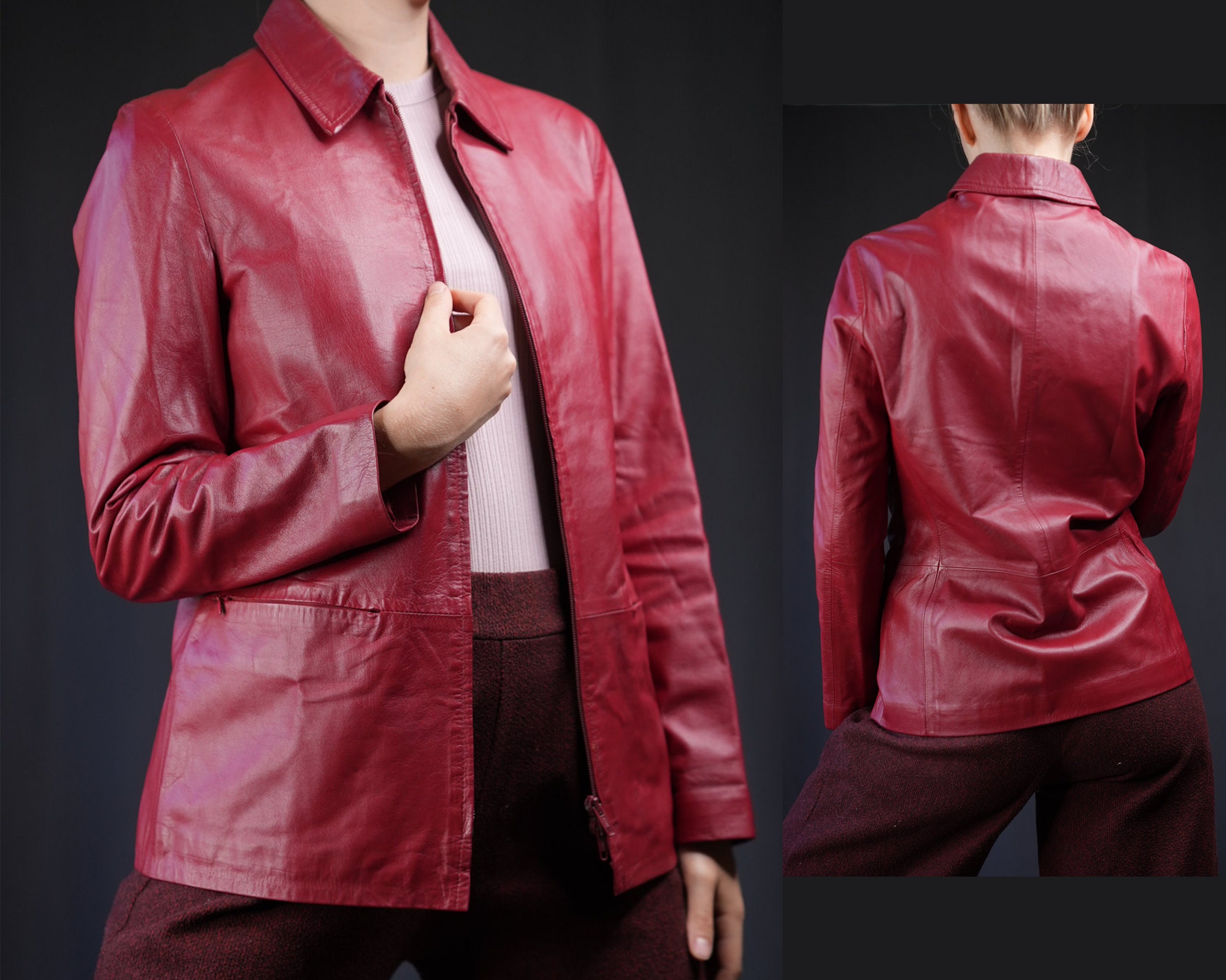 Pink Leather Racer Jacket (Small) - Imber Vintage