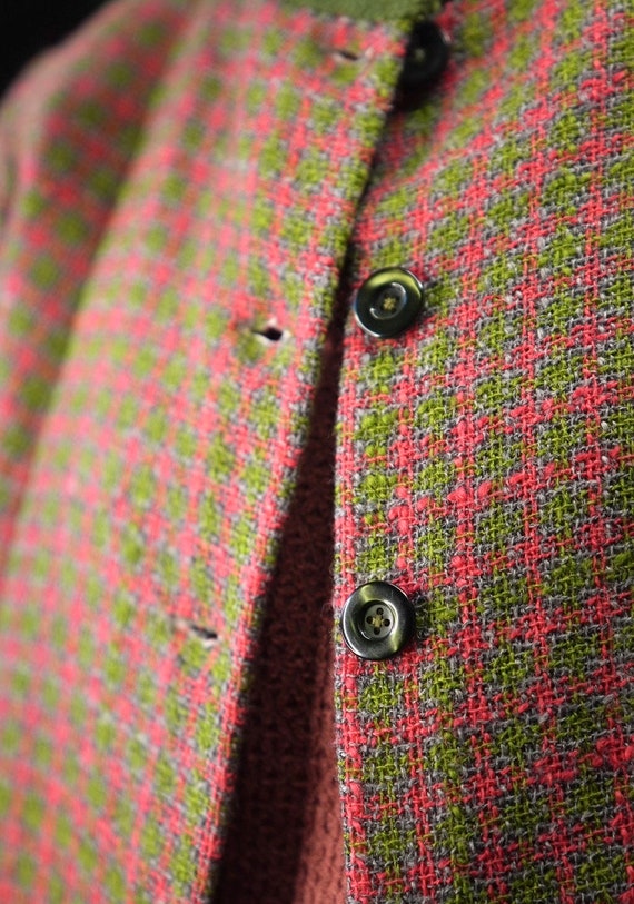 Boucle Vintage Jacket in Green and Pink Tartan | … - image 3