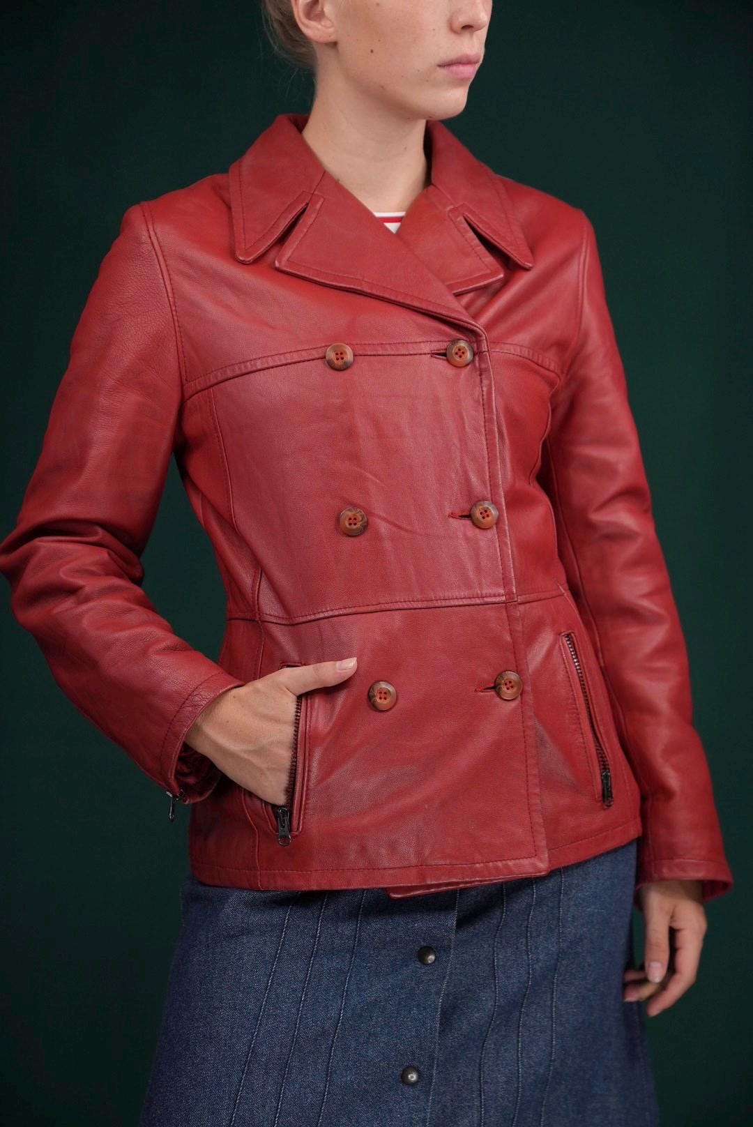 赤 レザー ジャケット Mサイズ イタリア製 当店最大サイズ UKライダース 本革仕様 赤 RED レッド 大きな