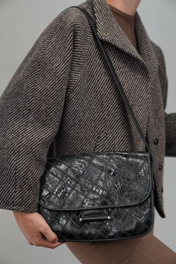 Italian Snake-embossed Leather Patchwork Bag | 80… - image 2