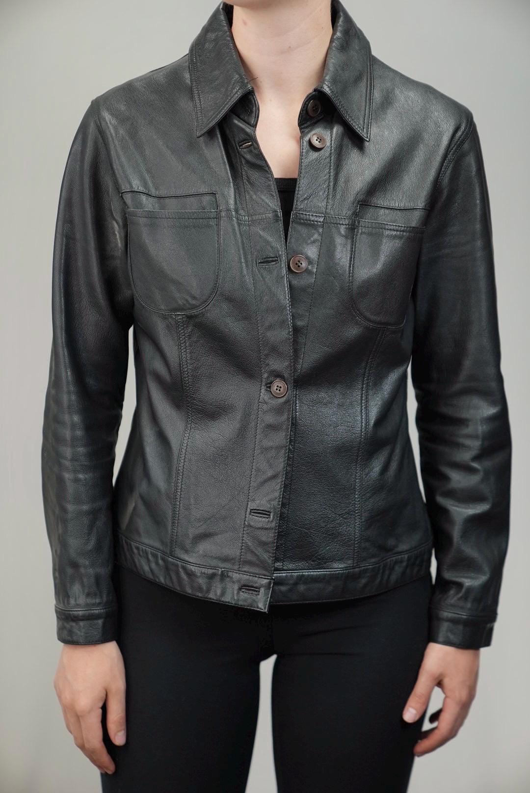 ジャケット・アウター GIANFRANCO FERRE Black leather jacket Vintage Designer Gianfranco Ferre Jackets