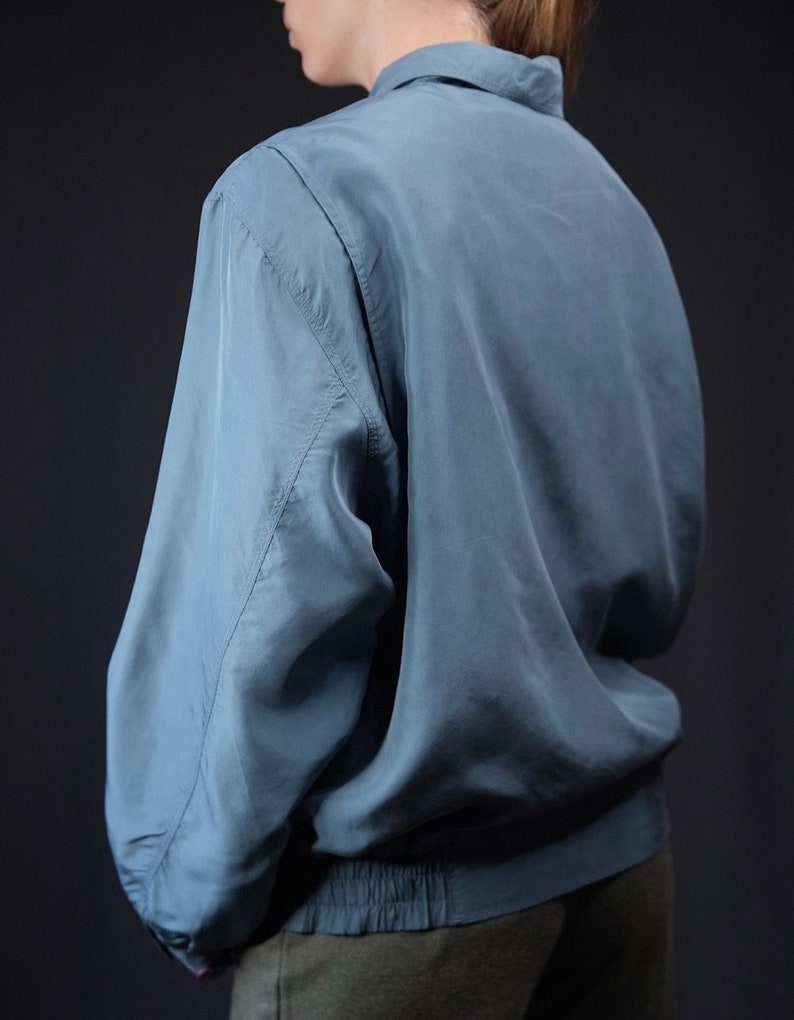 Silk Bomber-jacket Vintage light blue John Slim, Made in Italy image 2