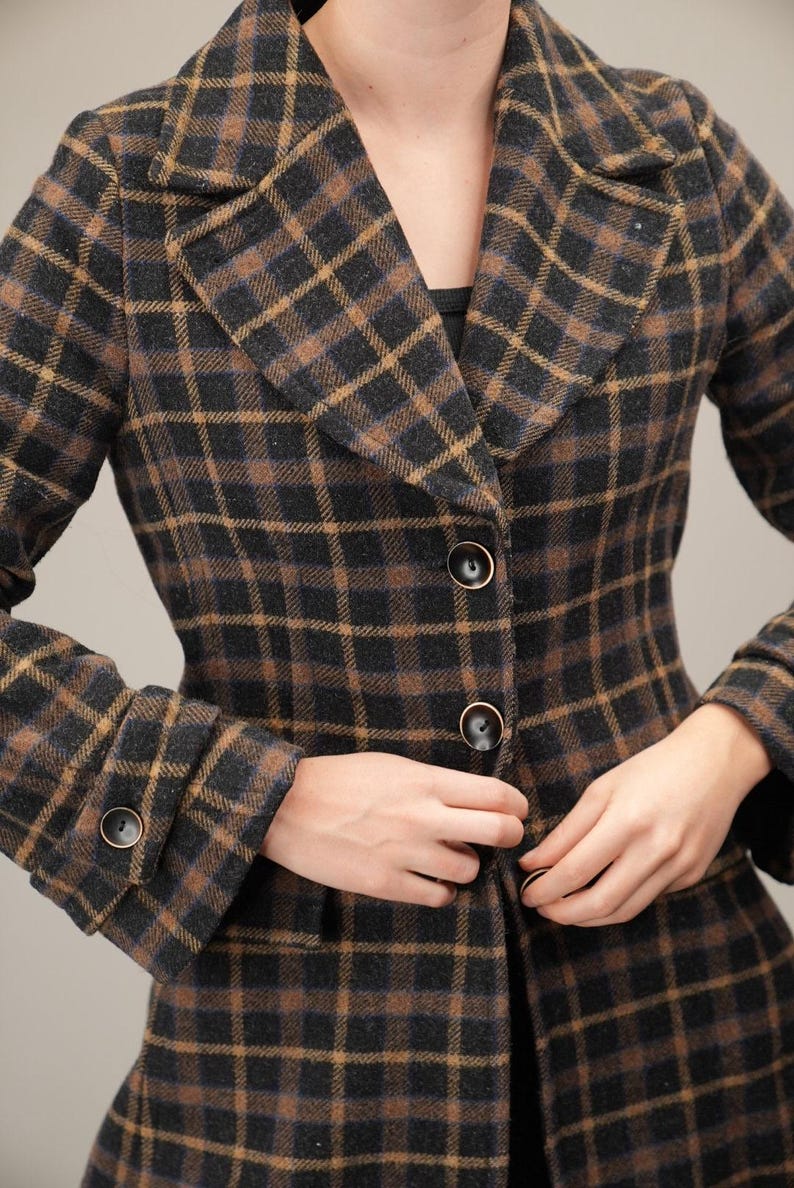 Stefanel 90s Wool Coat With Checkered Pattern | Women's Size M ...