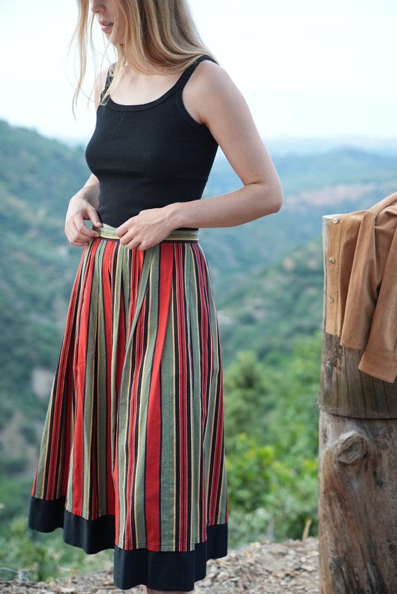 Unique Vintage Midi Skirt Vintage 60s 70s striped… - image 3
