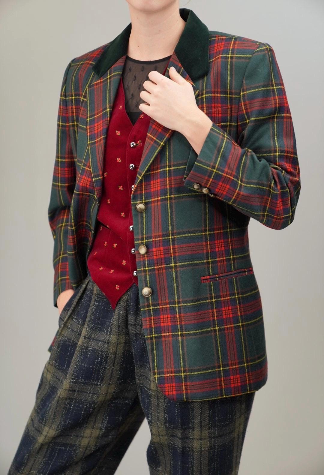 Giacca Blazer Donna A Scacchi Houndstooth Manica 3/4 - Nuova Con Etichette