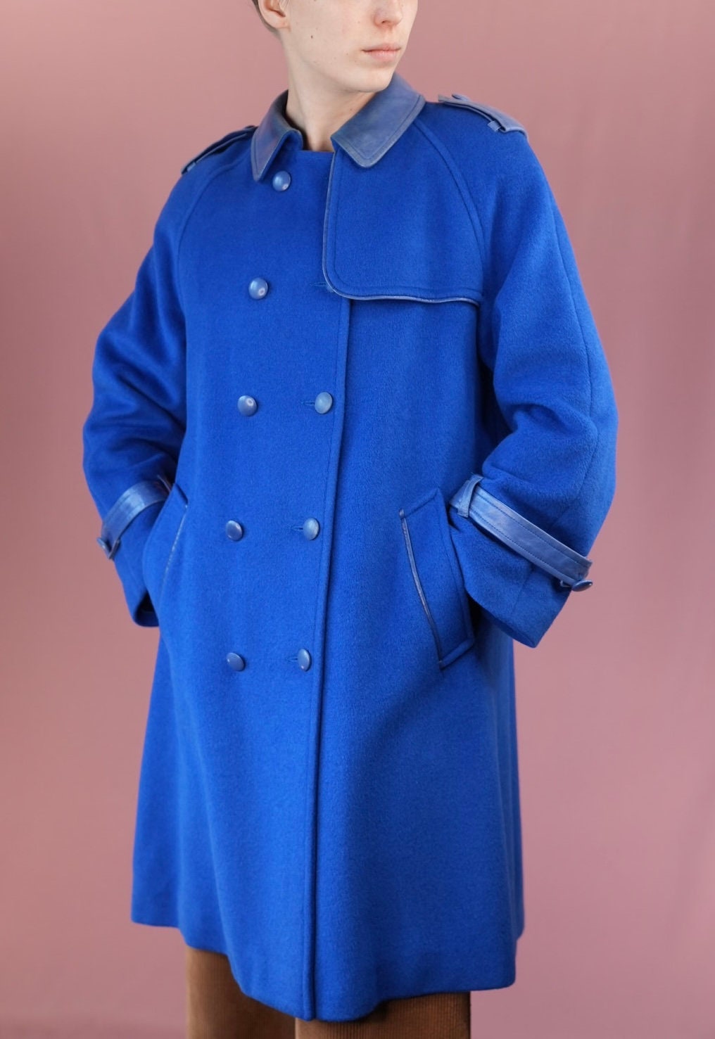 ameri vintage DAMBO COLLAR LONG COAT ブルー Montini Paris Vintage Coat | Cobalt Blue Wool Angora & Cashmere