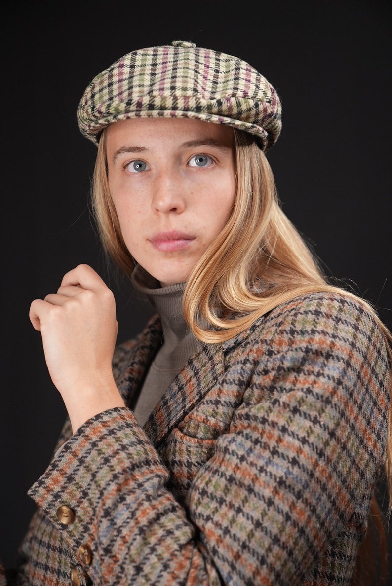 Checkered Vintage Hat Wool Beret image 2