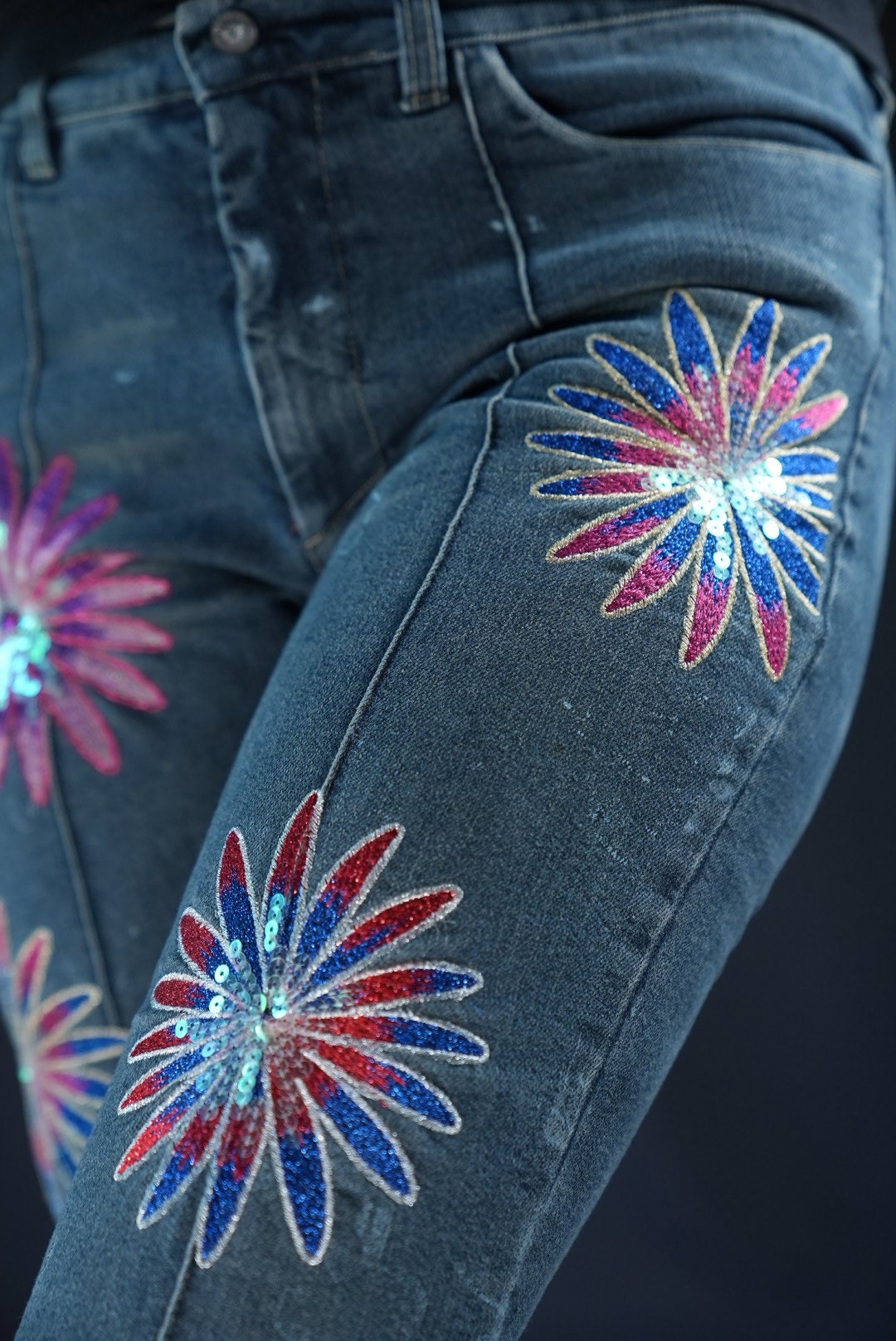 Versace Jeans Couture Flared Low Rise Jeans With Flower