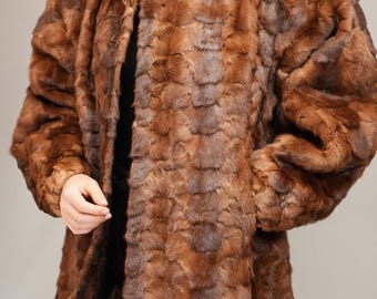 Luksusowy płaszcz z norek | Vintage | W naturalnym kasztanowym brązie | W idealnym stanie | Rozmiar damski XL - XXL