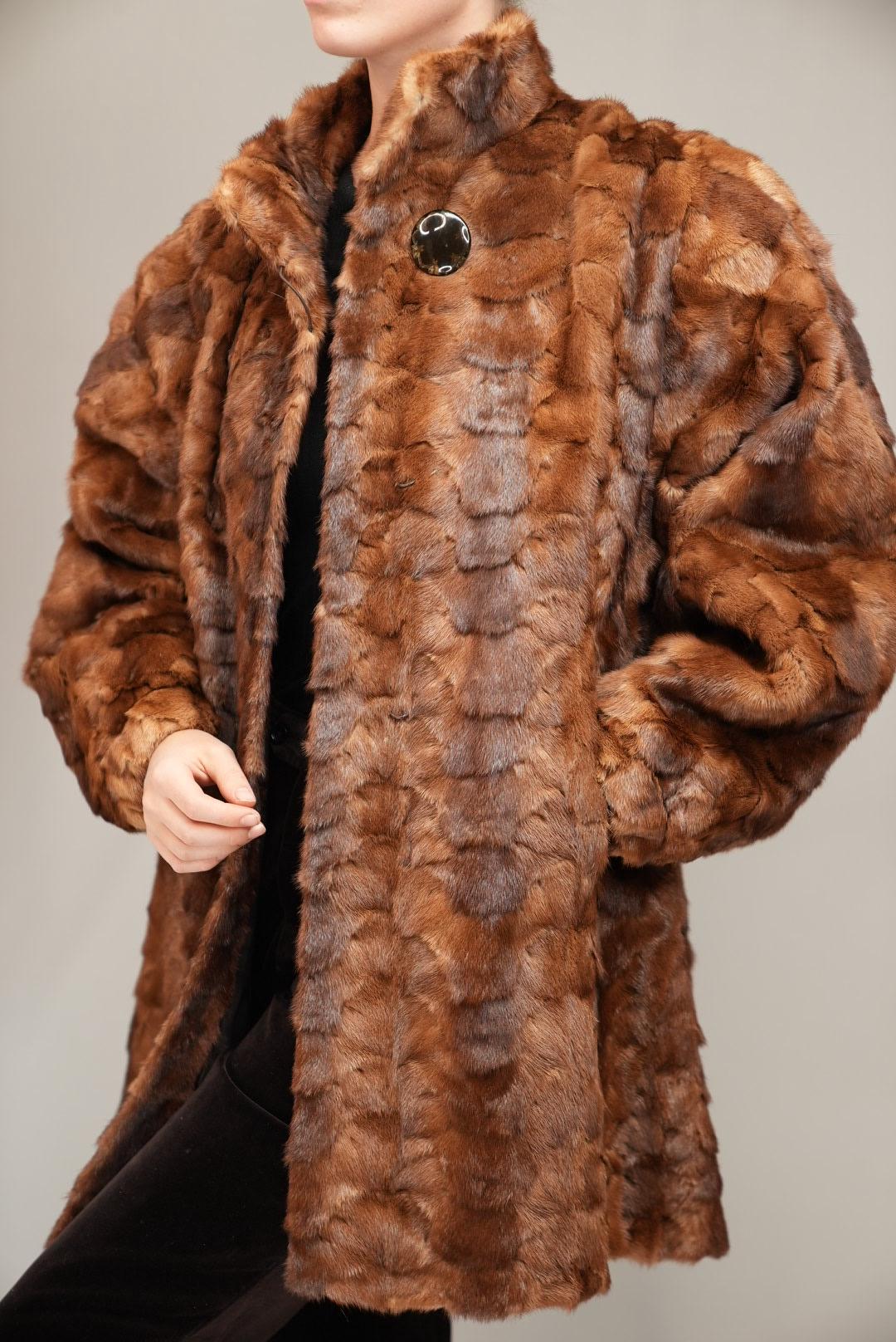 Manteau Saga Mink En Fourrure Vison Marron - Taille Unique Comme Neuf Occasion